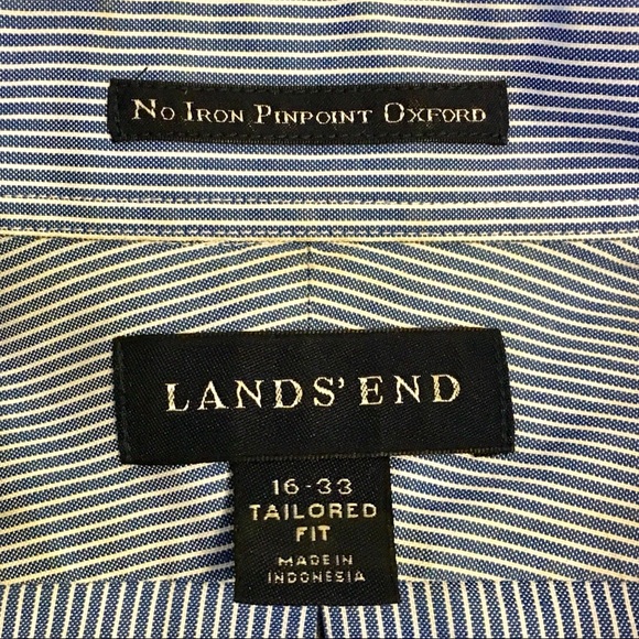Lands End Mens Dress Shirt Tailored Fit Blue Sz 16 - Picture 4 of 8
